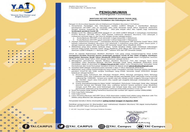 Bantuan UKT/SPP Semester Ganjil 2020